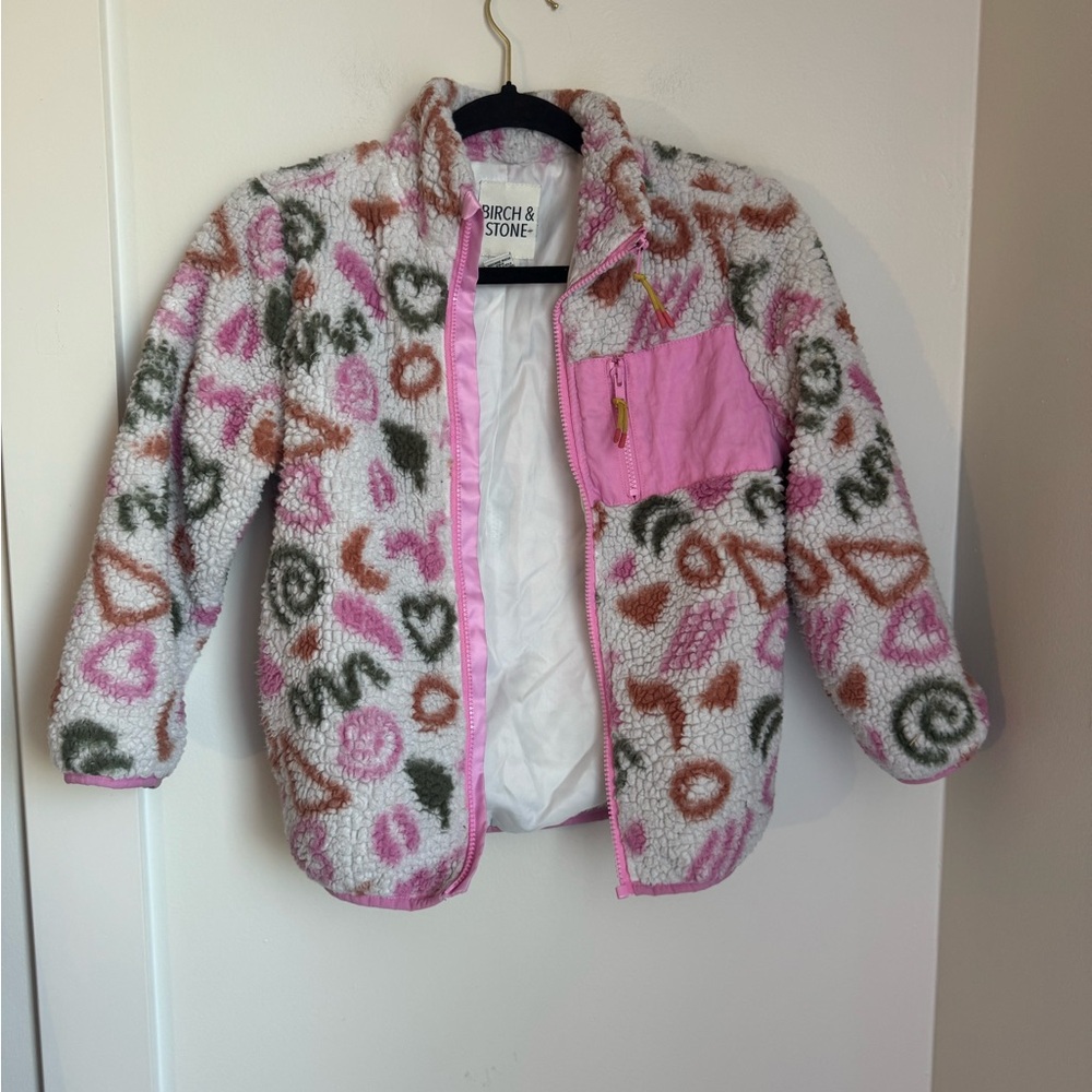Birch & Stone Pink and White graphic kid Jacket